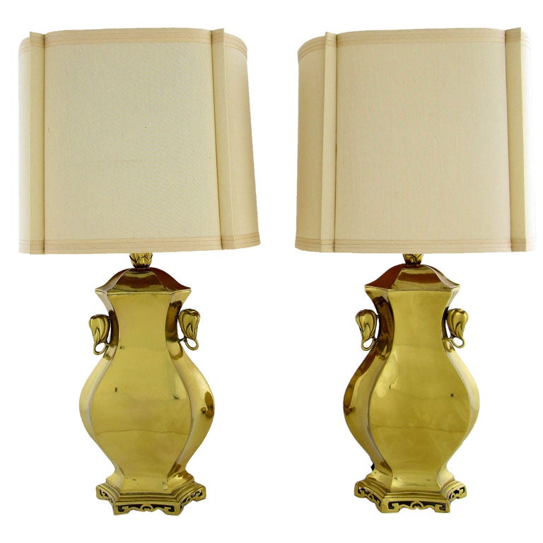 Pair Marbro Brass Table Lamps With Elephant Heads
