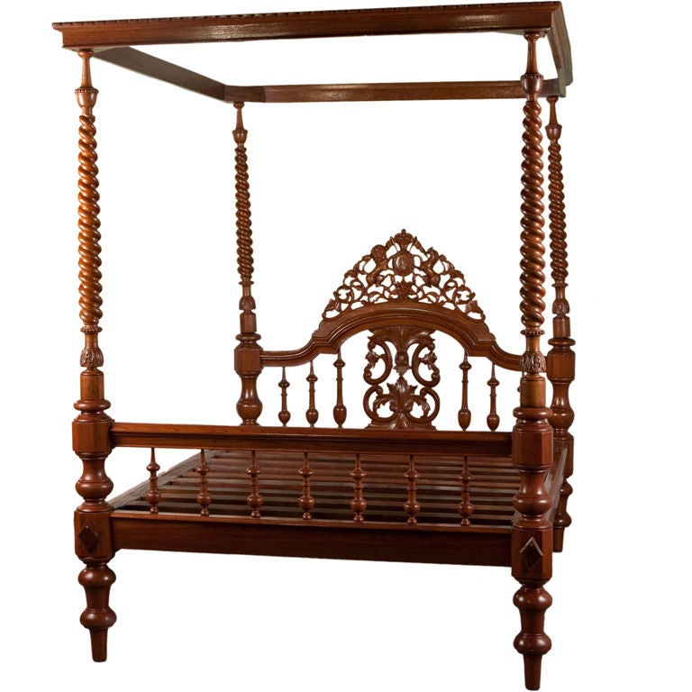 Anglo-Indian Teak Four Poster Bed with Canopy at 1stdibs