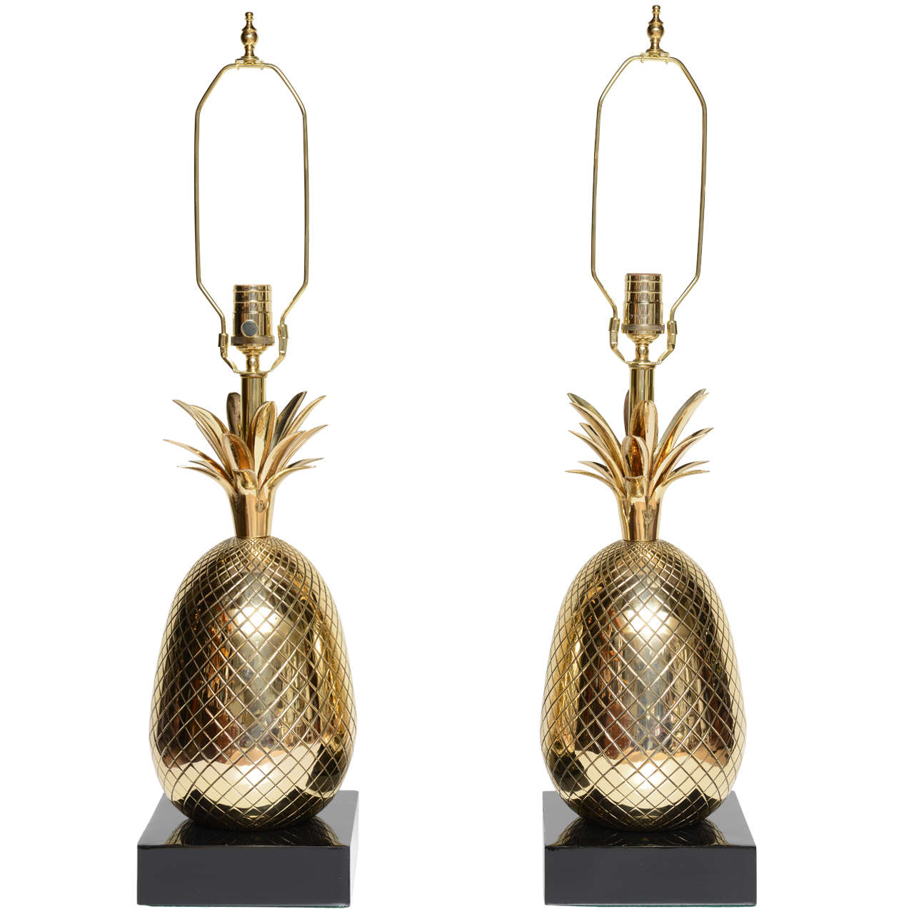 Pair of Polished Brass Pineapple Table Lamps