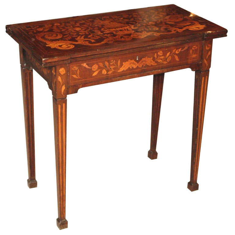 Antique Dutch marquetry walnut fold-over game table. at 1stdibs