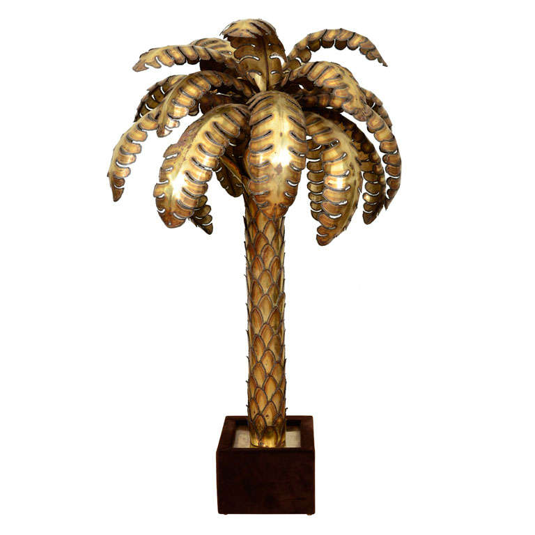 Brass Palm Tree Light Attributed to Maison Jansen at 1stdibs