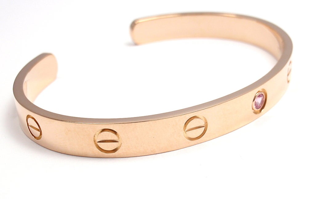 Cartier Love Pink Sapphire Open Cuff Rose Gold Bracelet Size 17 image ...