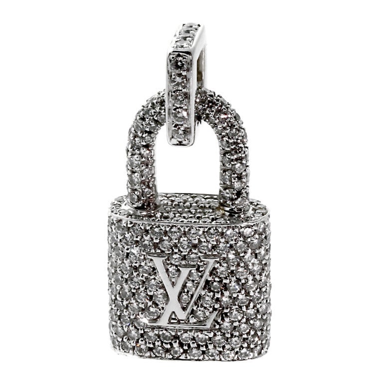 Louis Vuitton Diamond White Gold Padlock Charm Pendant at 1stdibs