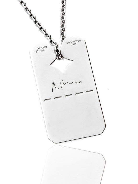 Louis Vuitton Dog Tag Necklace in White Gold at 1stdibs