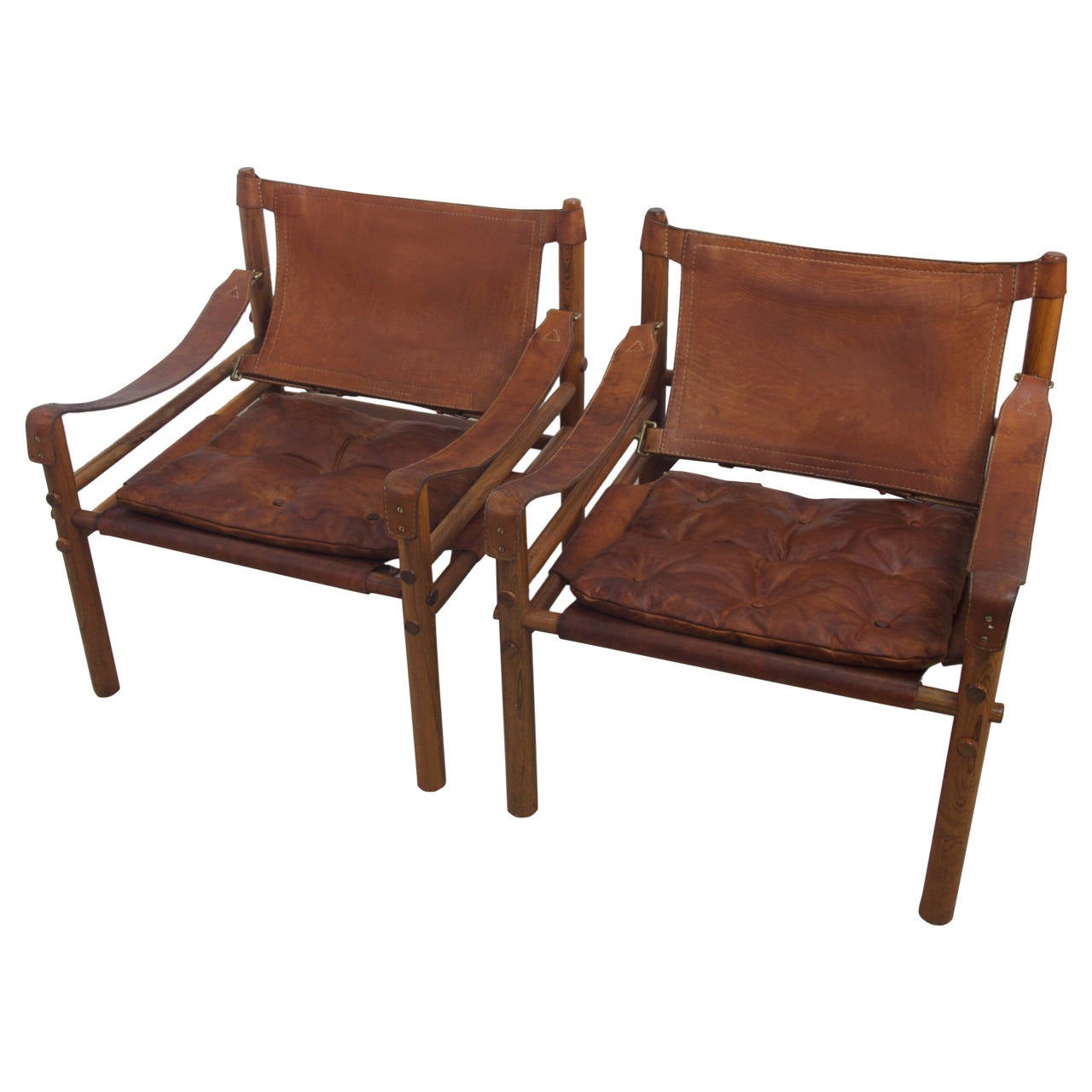 Arne Norell Rosewood and Leather "Sirocco" Safari Chairs