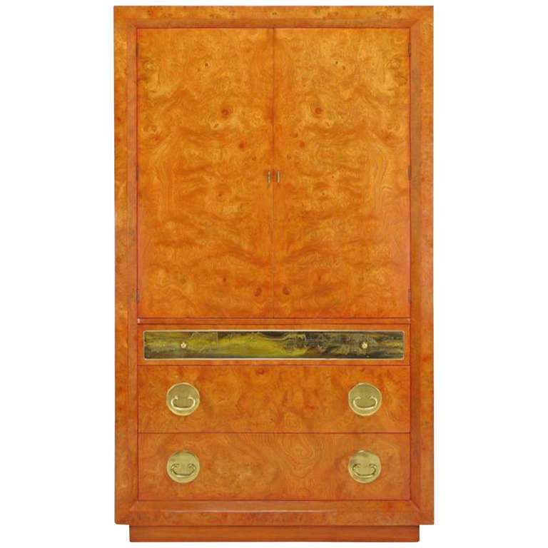 Mastercraft Amboyna Burl & Acid Etched Brass Wardrobe Cabinet