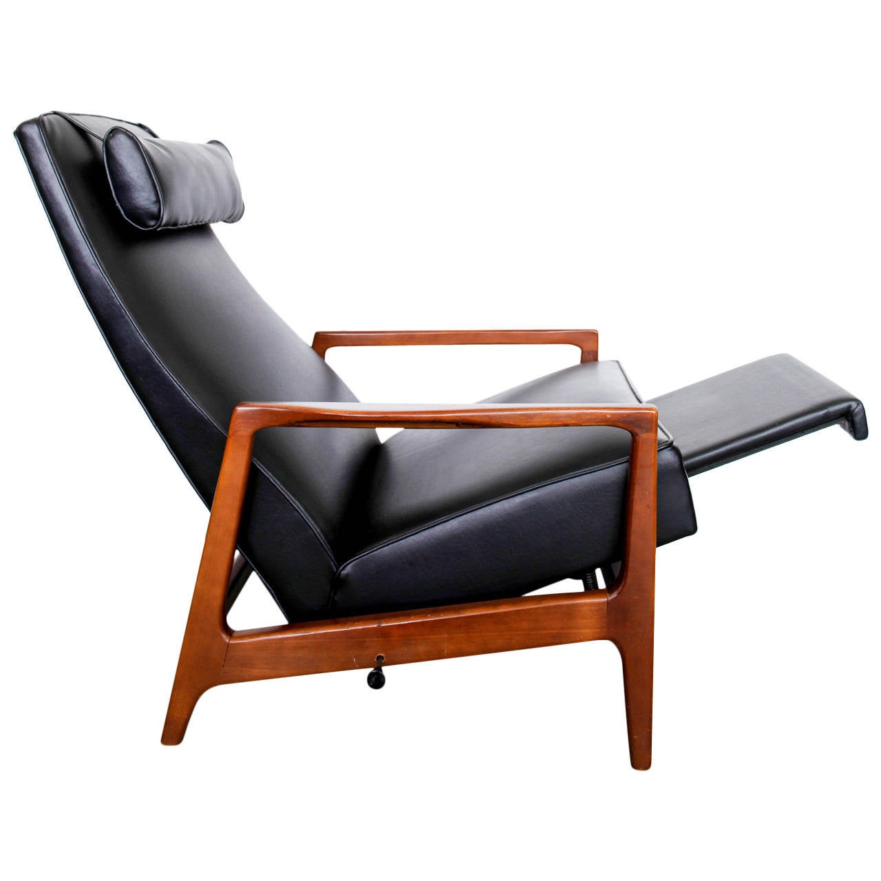 Stunning Leather Black Mid-Century Reclining Danish Lounge Chair at 1stdibs