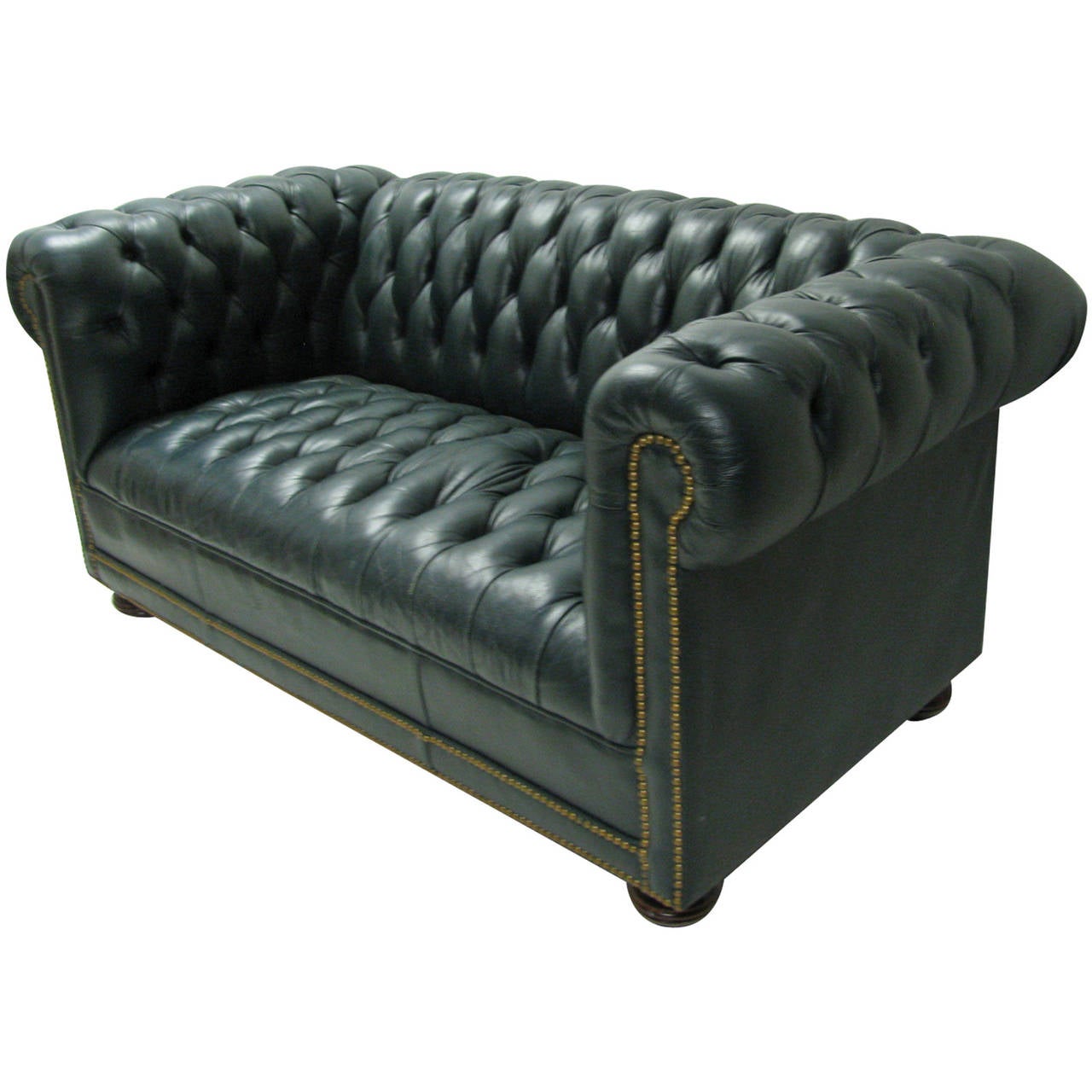 Classic Green Leather TwoSeat Chesterfield Sofa at 1stdibs