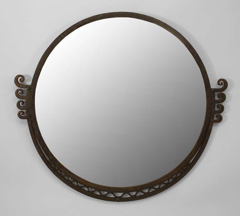 Round Art Deco Wall Mirror Attributed to Raymond Subes at 1stdibs