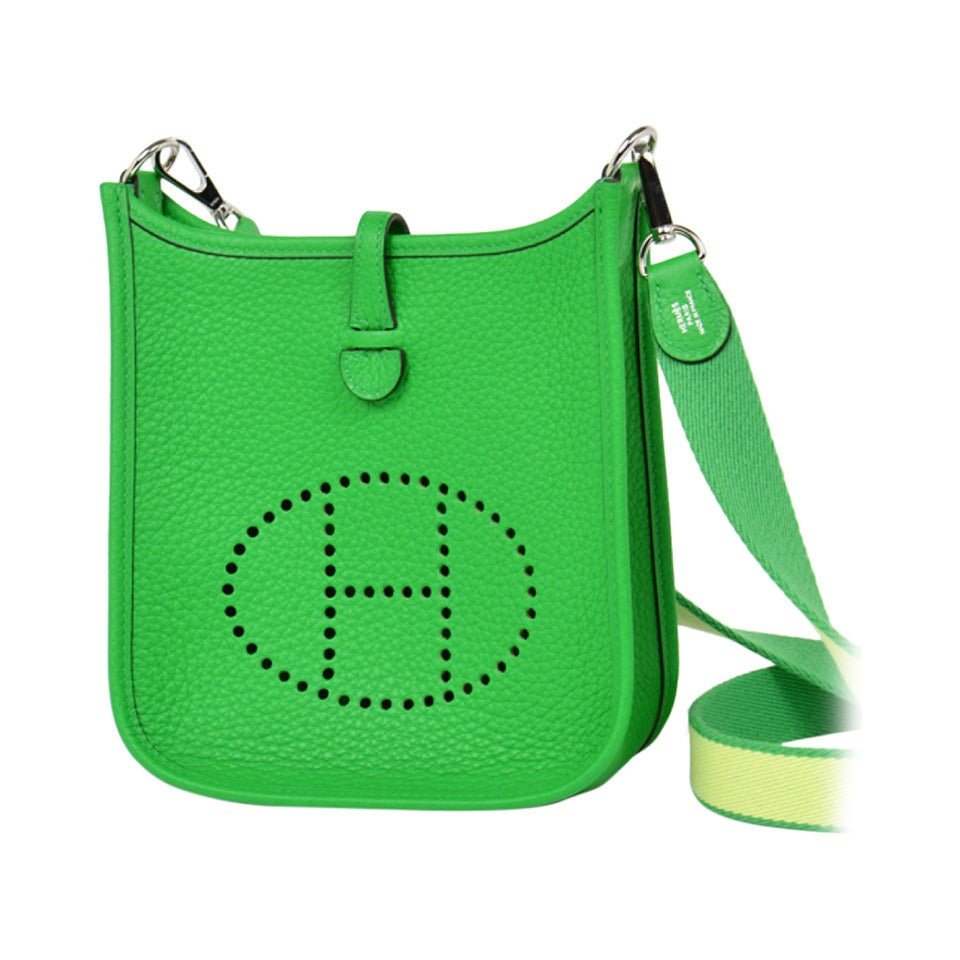 New HERMES Mini Evelyne Bambou Green Crossbody Bag - Clemence Leather - 2014 at 1stdibs