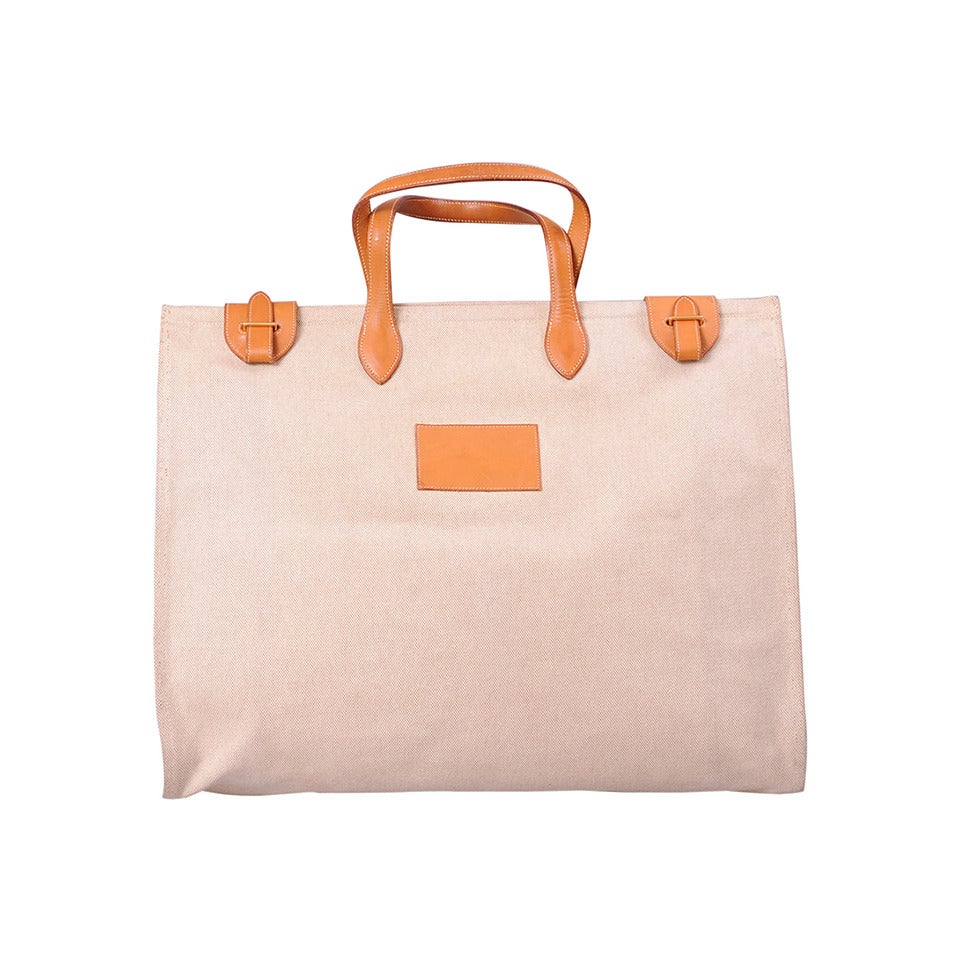 Hermes Travel Bag or Large Tote, Canvas and Leather at 1stdibs