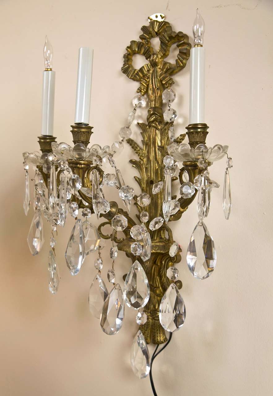 Set of Four Brass and Crystal Wall Sconces at 1stdibs