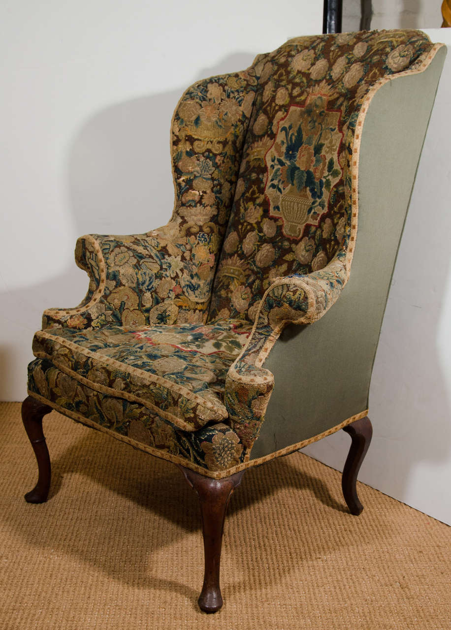 English Queen Anne Walnut Wing Chair at 1stdibs
