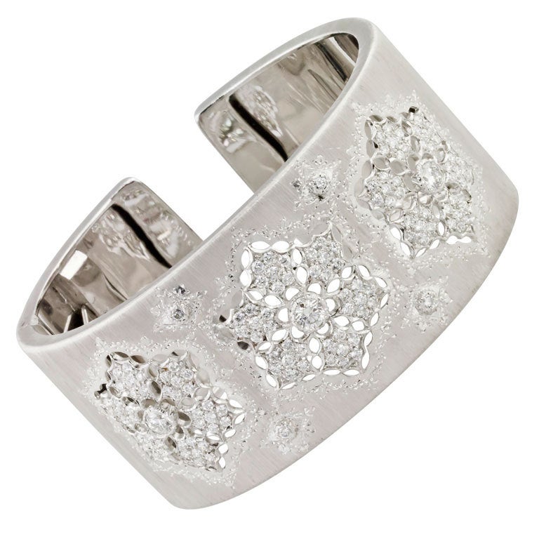 BUCCELLATI Diamond White Gold Wide Cuff Bracelet