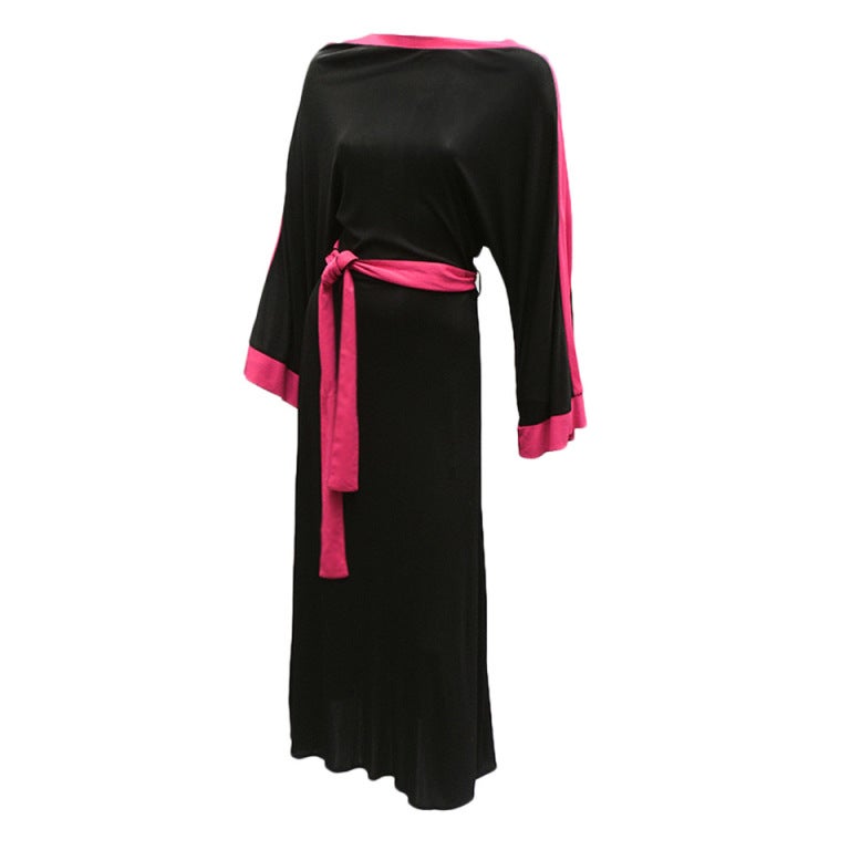 70S ROLAND KLEIN PINK AND BLACK JERSEY DRESS at 1stdibs