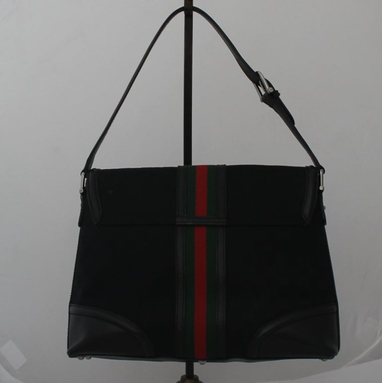 Gucci black canvas and leather monogram w red and green stripe-SHW at ...