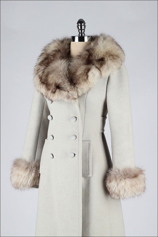Vintage 1960's Silver Fox Fur Trim Wool Coat at 1stdibs