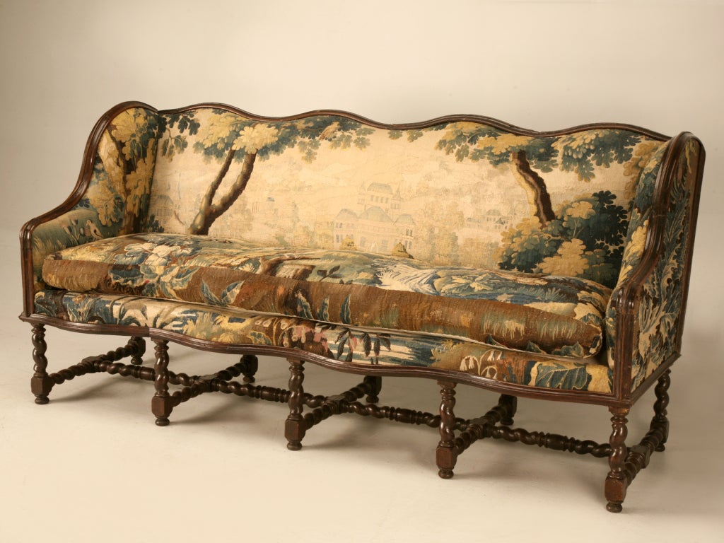 Original Antique  French Louis XIII Sofa w Earlier Aubusson 