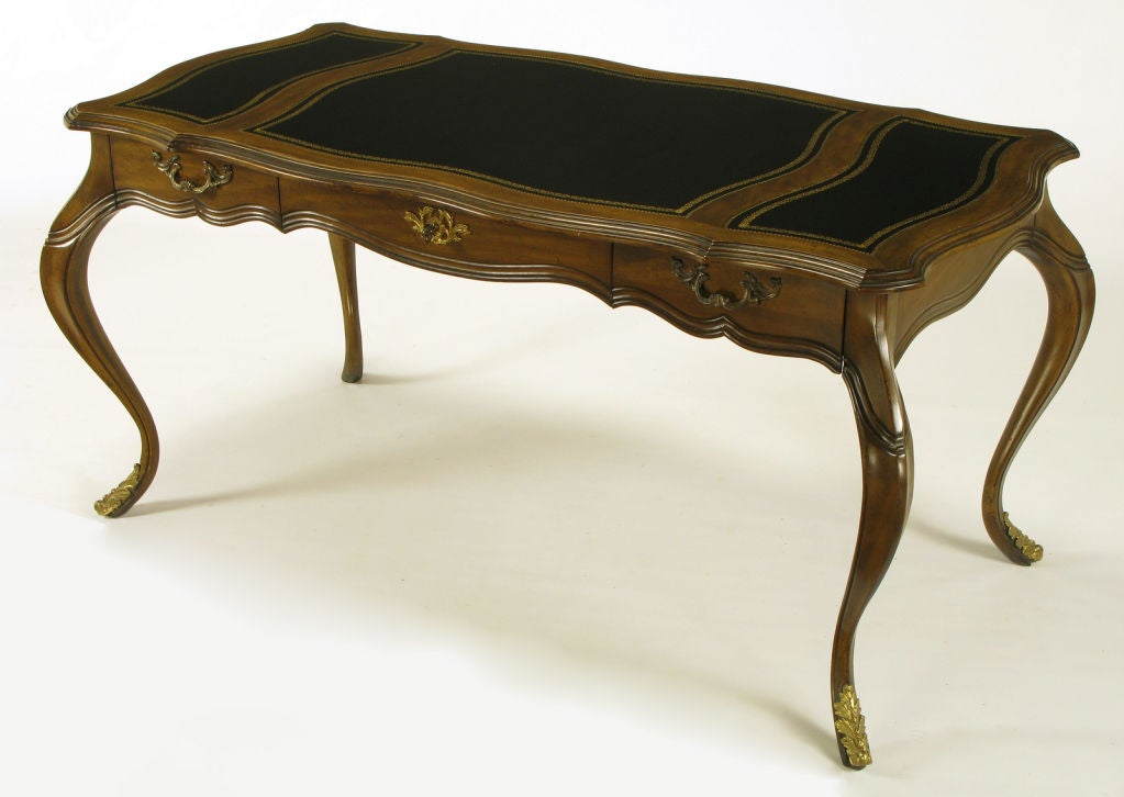 Sinuous Sligh Walnut and Tooled Leather Cabriole Leg Desk at 1stdibs