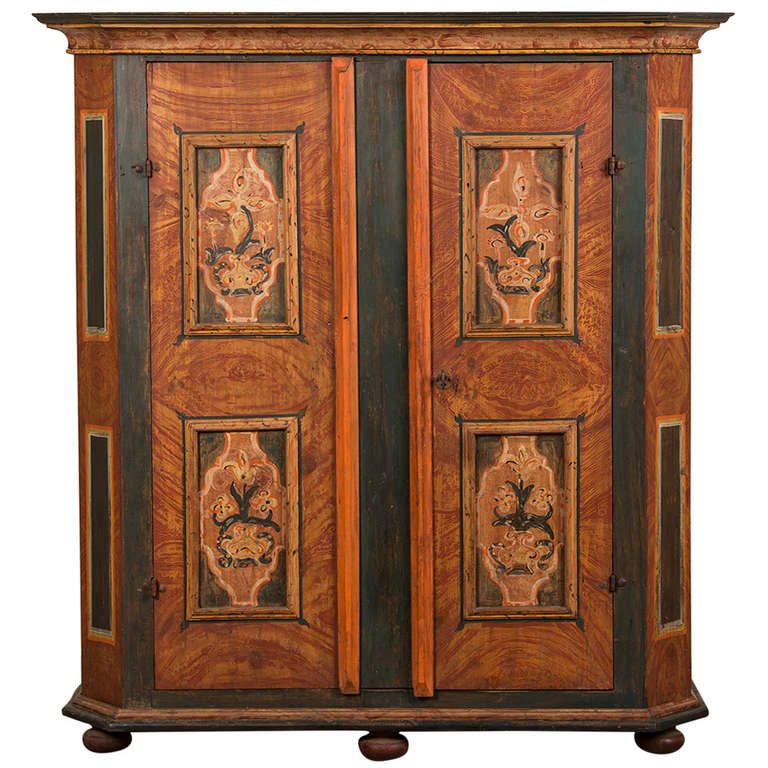  Hand Painted Dowry Cabinet Two Doors Germany circa 1800 