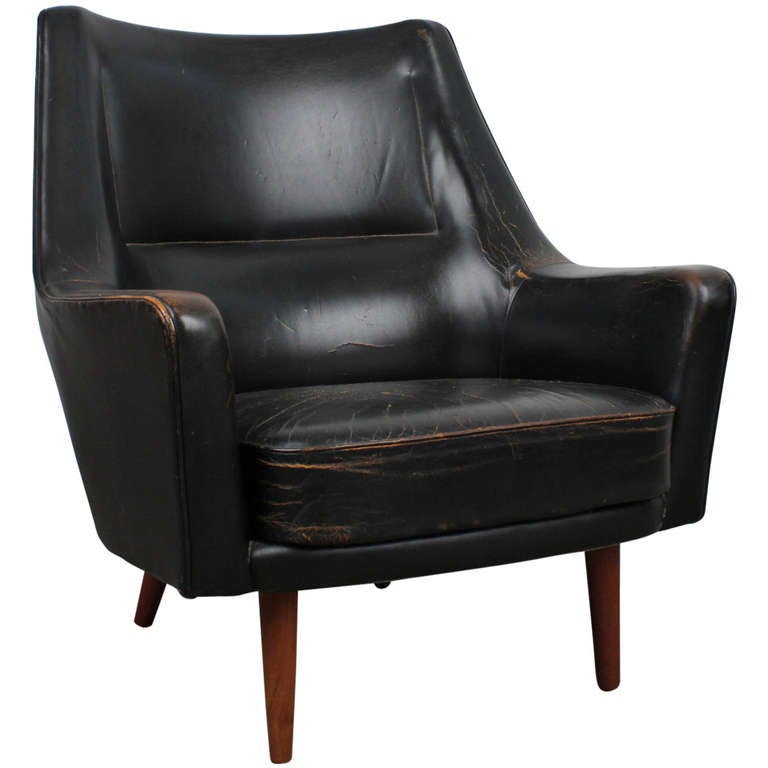 Black Leather Mid Century Modern Lounge Chair at 1stdibs