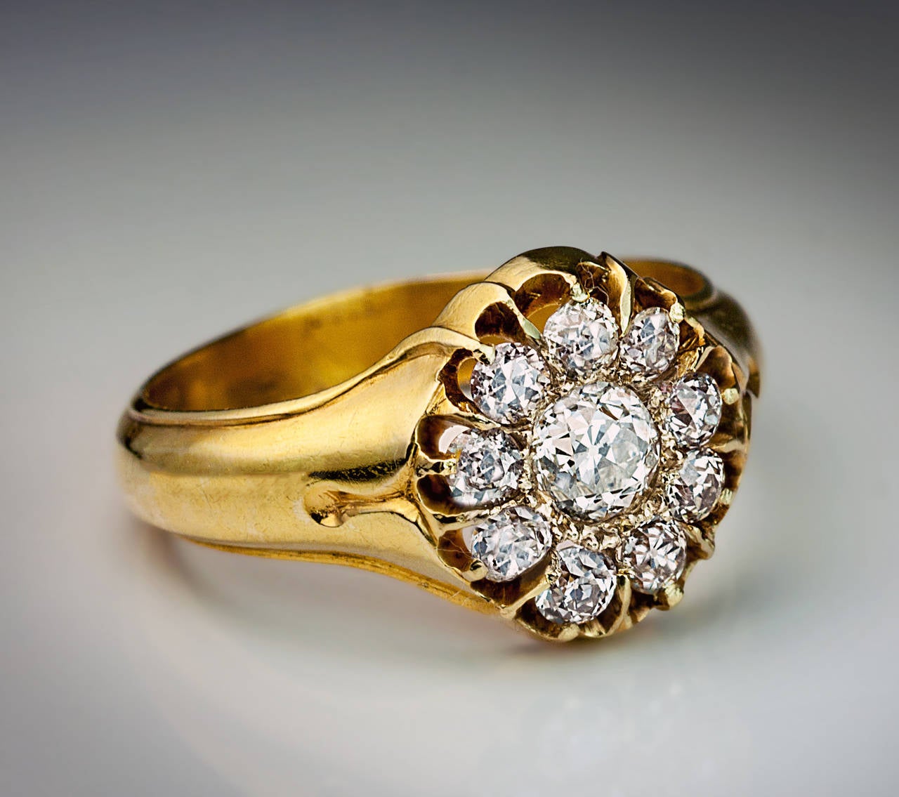Antique 1800s Men's Diamond Cluster Gold Ring at 1stdibs