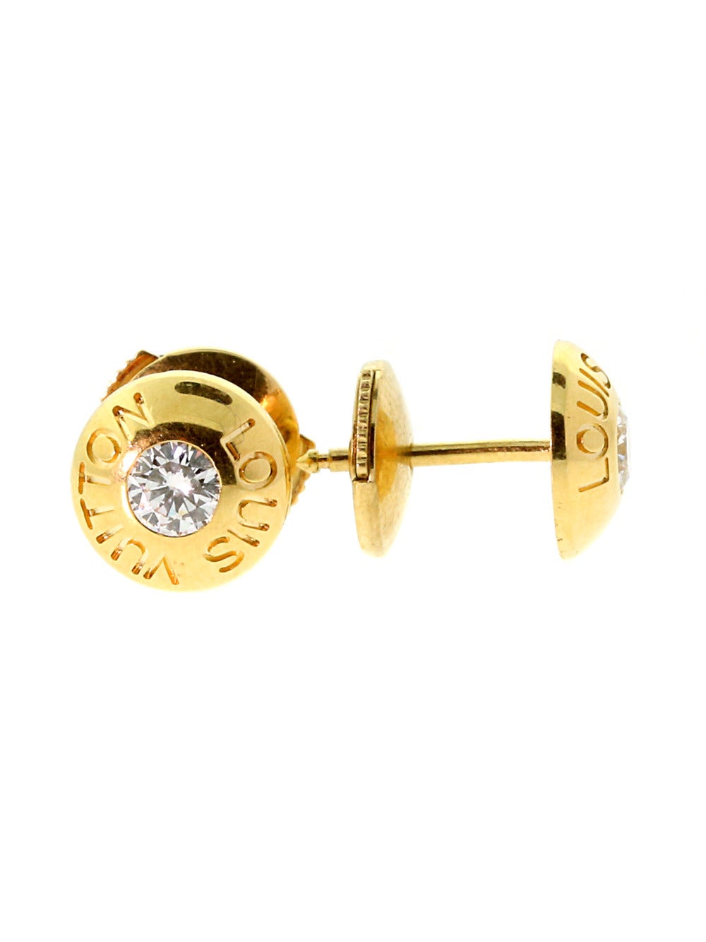 Louis Vuitton Diamond Gold Stud Earrings at 1stdibs