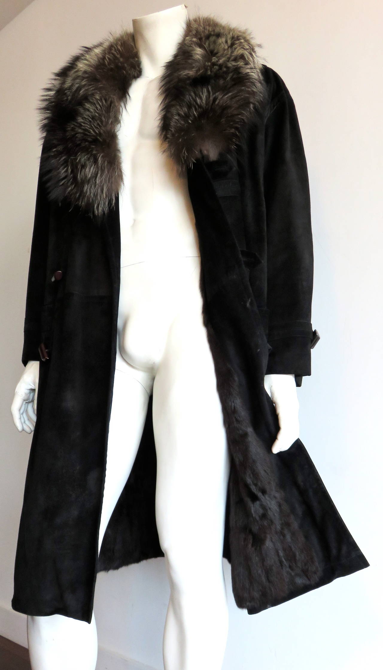1980's ZILLI FRANCE Men's 'Corneille' calf suede fur lined coat at 1stdibs