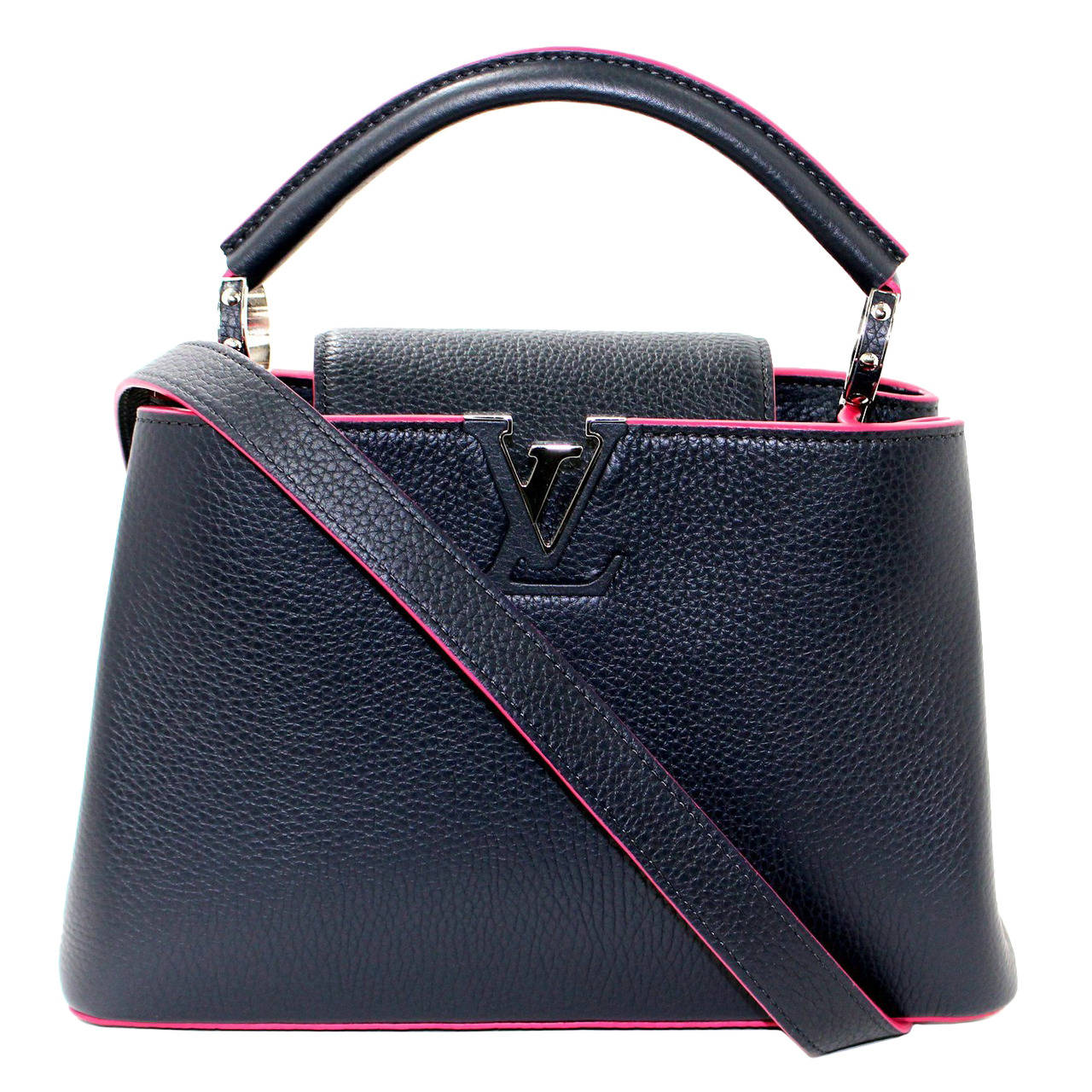 Louis Vuitton Capucines BB Bag- Navy Leather with Pink at 1stdibs